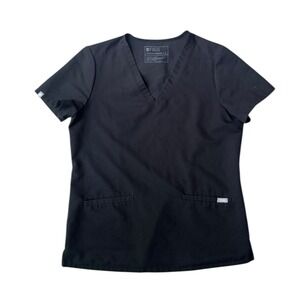 FIGS Technical Collection Casma Black V-Neck Scrub Top Womens Small